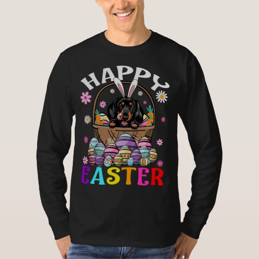 Dachshund Dog Happy Easter Bunny Eggs Easter 1 T-Shirt (Vorderseite)