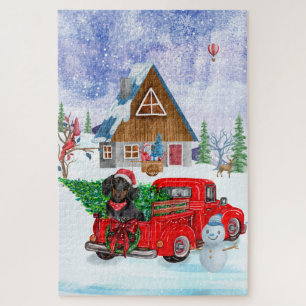Dachshund Dog In Christmas Delivery Truck Snow Puzzle