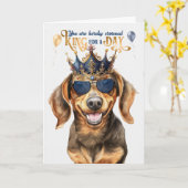 Dachshund Dog King for a Day Funny Birthday Karte (Gelbe Blume)