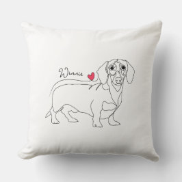Dachshund Dog Line Art and Heart with Name Kissen