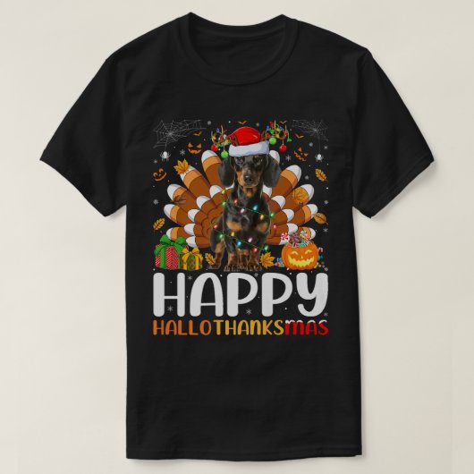 Dachshund Dog Lover Halloween Christmas Happy Hall T-Shirt (Design vorne)