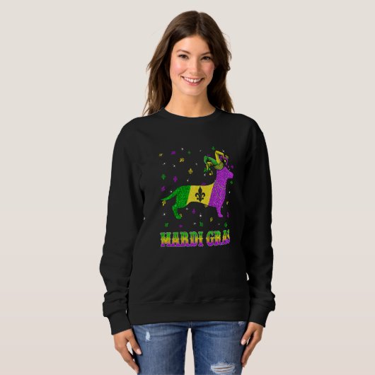 Dachshund Dog Mardi Gras Carnival Jester Beads Pre Sweatshirt (Vorne ganz)