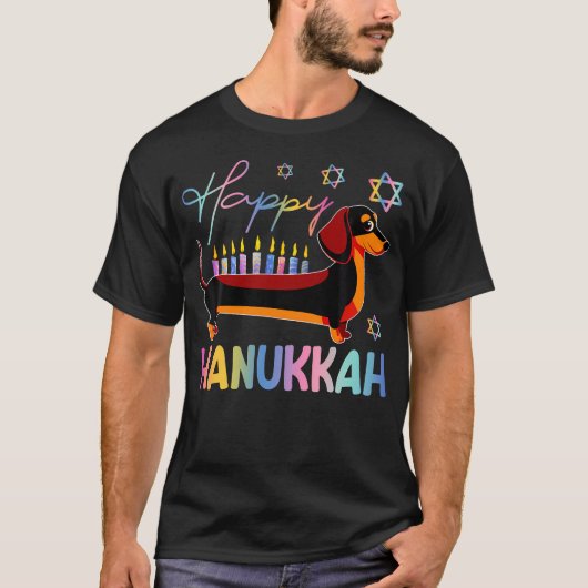Dachshund Dog Menorah Jewish Happy Hanukkah Chanuk T-Shirt (Vorderseite)