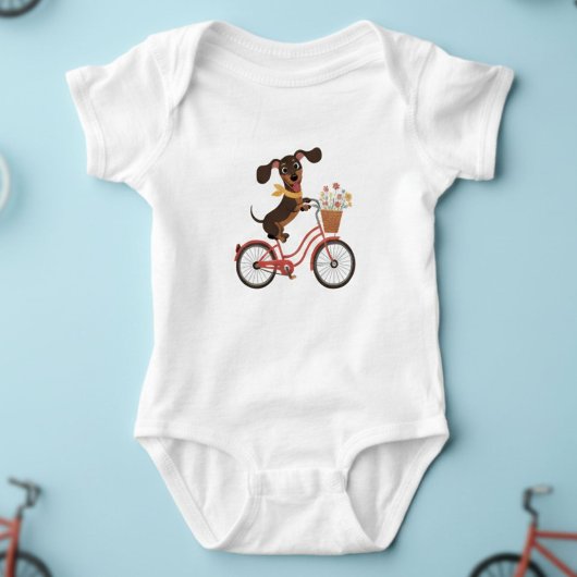 Dachshund Dog On Bike Cycling Baby Strampler
