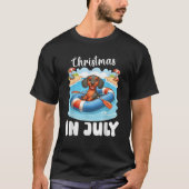 DACHSHUND Dog on Inflatable Boat Merry Christmas i T-Shirt (Vorderseite)