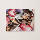 Dachshund Dog Pet Portrait Watercolor Valentine Puzzle (Horizontal)