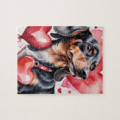 Dachshund Dog Pet Portrait Watercolor Valentine Puzzle (Horizontal)