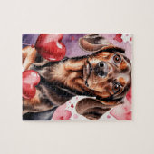 Dachshund Dog Pet Portrait Watercolor Valentine Puzzle (Horizontal)