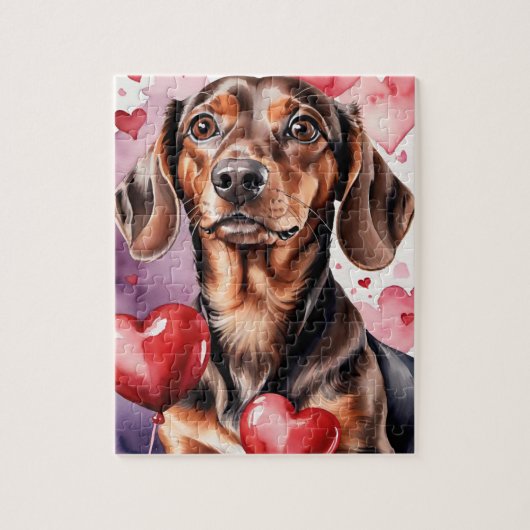 Dachshund Dog Pet Portrait Watercolor Valentine Puzzle (Vertikal)