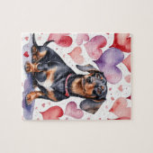 Dachshund Dog Pet Portrait Watercolor Valentine Puzzle (Horizontal)