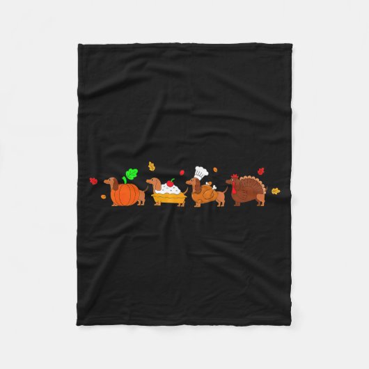 Dachshund Dog Pumpkin E Turkey Thanksgiving Fleecedecke (Vorderseite)