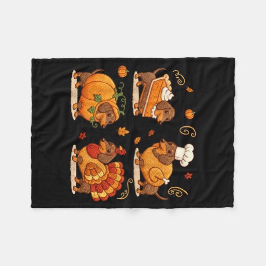 Dachshund Dog Pumpkin E Turkey Thanksgiving Men Wo Fleecedecke (Vorderseite (Horizontal))