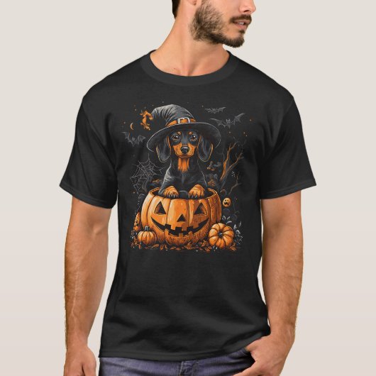 Dachshund Dog Pumpkin Halloween Thanksgiving Men W T-Shirt (Vorderseite)