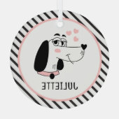 Dachshund Dog Romantic Pink Hearts Personalized Ornament Aus Glas (Rückseite)