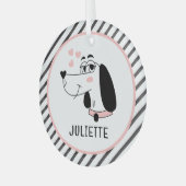 Dachshund Dog Romantic Pink Hearts Personalized Ornament Aus Glas (Vorderseite links)