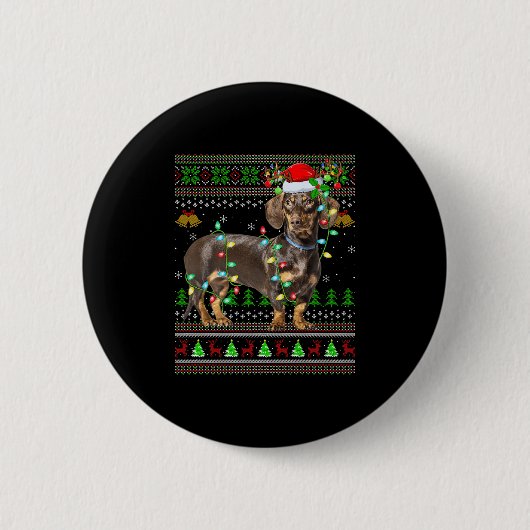 Dachshund Dog Ugly Christmas Sweaters Holiday Sant Button (Vorderseite)
