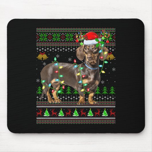 Dachshund Dog Ugly Christmas Sweaters Holiday Sant Mousepad (Vorne)