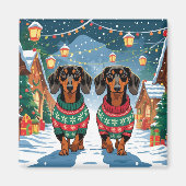 Dachshund Dogs Christmas Snow Holiday Magnet (Vorne)