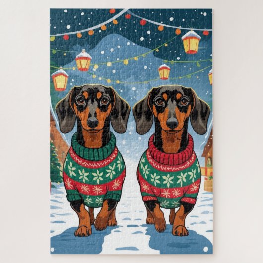 Dachshund Dogs Christmas Snow Holiday Puzzle (Vertikal)