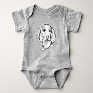 Dachshund Drawn Sketch Black Puppy Dog Baby Strampler
