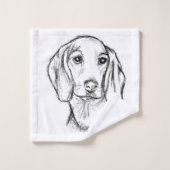 Dachshund Drawn Sketch Black Puppy Dog Badhandtuch Set (Waschlappen)