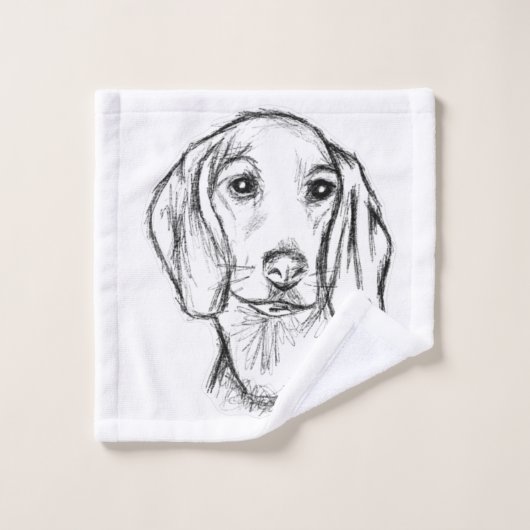 Dachshund Drawn Sketch Black Puppy Dog Badhandtuch Set (Waschlappen)