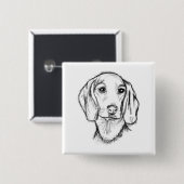 Dachshund Drawn Sketch Black Puppy Dog Button (Vorne & Hinten)