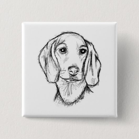 Dachshund Drawn Sketch Black Puppy Dog Button (Vorderseite)