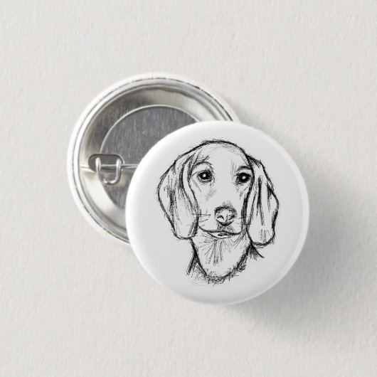 Dachshund Drawn Sketch Black Puppy Dog Button (Vorne & Hinten)
