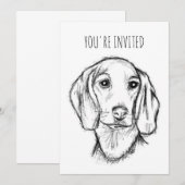 Dachshund Drawn Sketch Black Puppy Dog Einladung (Vorne/Hinten)