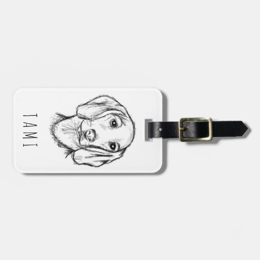 Dachshund Drawn Sketch Black Puppy Dog Gepäckanhänger (Vorderseite horizontal)