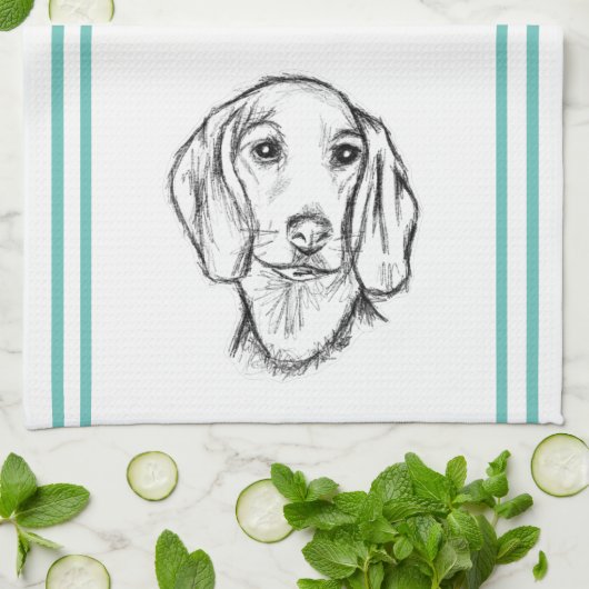 Dachshund Drawn Sketch Black Puppy Dog Geschirrtuch (Gefaltet)