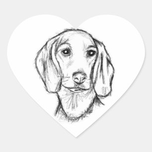 Dachshund Drawn Sketch Black Puppy Dog Herz-Aufkleber