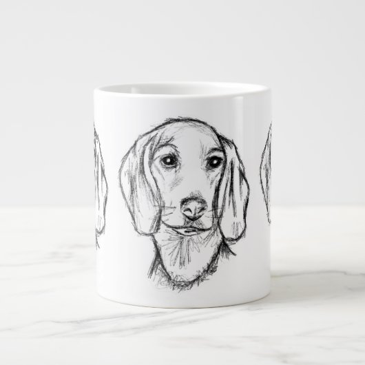 Dachshund Drawn Sketch Black Puppy Dog Jumbo-Tasse (Vorderseite)