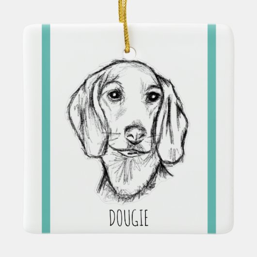 Dachshund Drawn Sketch Black Puppy Dog Keramikornament (Vorderseite)