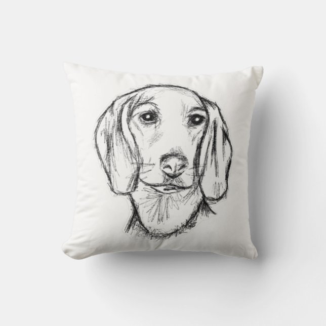 Dachshund Drawn Sketch Black Puppy Dog Kissen (Vorderseite)