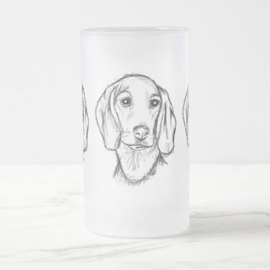 Dachshund Drawn Sketch Black Puppy Dog Mattglas Bierglas (Mittel)