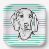 Dachshund Drawn Sketch Black Puppy Dog Pappteller (Vorderseite)