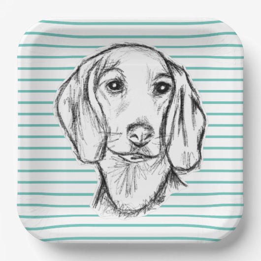 Dachshund Drawn Sketch Black Puppy Dog Pappteller (Vorderseite)