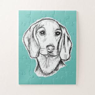 Dachshund Drawn Sketch Black Puppy Dog Puzzle