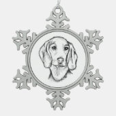Dachshund Drawn Sketch Black Puppy Dog Schneeflocken Zinn-Ornament (Vorderseite)