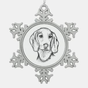 Dachshund Drawn Sketch Black Puppy Dog Schneeflocken Zinn-Ornament