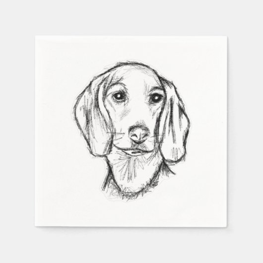 Dachshund Drawn Sketch Black Puppy Dog Serviette (Vorderseite)