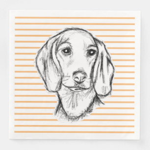Dachshund Drawn Sketch Black Puppy Dog Serviette