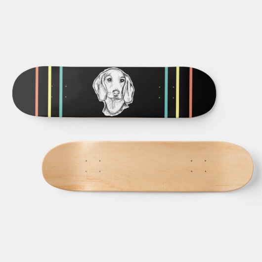 Dachshund Drawn Sketch Black Puppy Dog Skateboard (Horizontal)