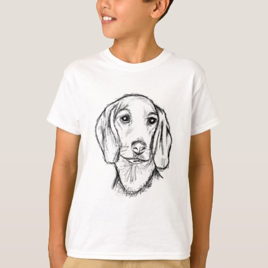 Dachshund Drawn Sketch Black Puppy Dog T-Shirt (Vorderseite)