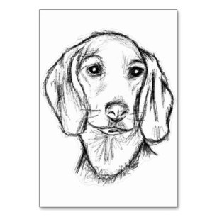 Dachshund Drawn Sketch Black Puppy Dog Tischnummer