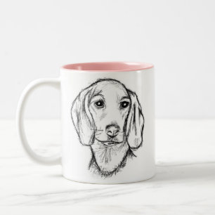 Dachshund Drawn Sketch Black Puppy Dog Zweifarbige Tasse