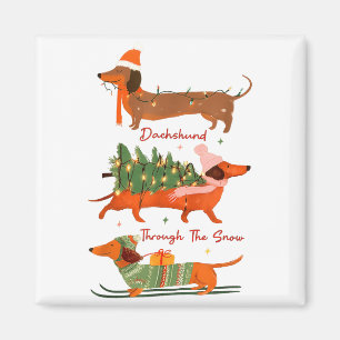 Dachshund durch den Schnee Frohe Weihnachten Dachs Magnet