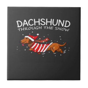 Dachshund Durch Den Schnee Lustiger Hund Weihnacht Fliese